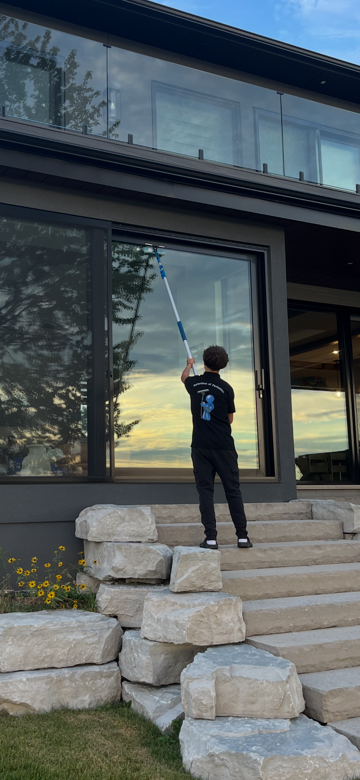 Professional window cleaning in a modern home